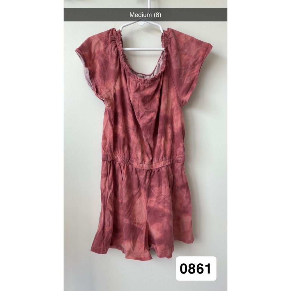 Girls Tie Dye Romper Burgundy Short Sleeve Elastic Waist Knit Size Medium 8